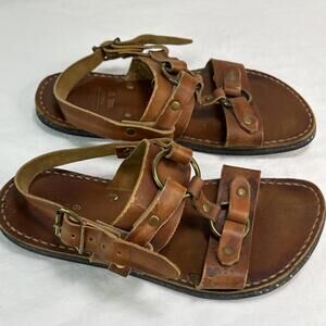 Vtg Sears Brown Leather Gladiator Sandals Tire Tread Sole Riveted Men's 9 79005